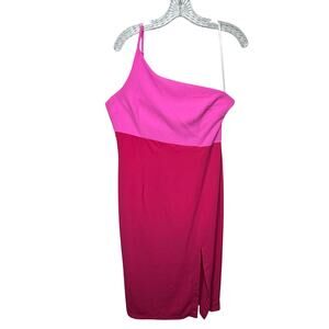 Petal + Pup Pink Colorblock Dress Size‎ 8 One Shoulder Midi Slit Cocktail